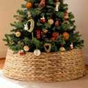 27" Christmas Tree Collar, Hand Woven Hyacinth Christmas Tree Base - 4 Piece Rustic Farmhouse Style Tree Skirt Replacements for Artificial Trees, Fits Below 26" Tree Stand, Natural Hyacinth