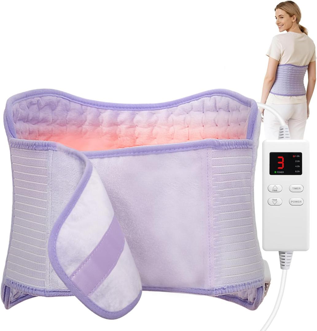 Heating Pad for Period Cramps and Back Pain Relief, Electric Heating Pad with 6 Heat Levels & 4 Timers, Moist Heat Pad for Neck, Shoulder, Abdomen, Ideal Gifts for Women (Light Purple)