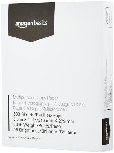 Pack of 2 Amazon Basics Multipurpose Copy Printer Paper, 8.5 x 11 Inches , 20 lb, (500 Sheets), 96 Bright, White