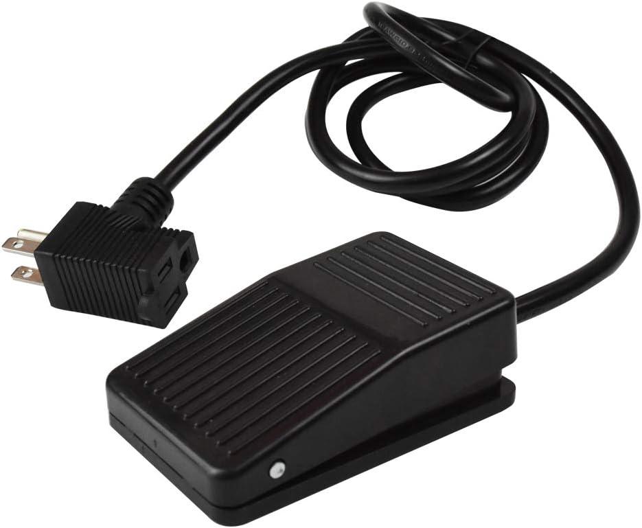 Foot Switch, Foot Operated Pedal Controller Power Switch Woodworking Machine Control, 5-ft Cable with Piggyback Plug, Deadman Style (Black)