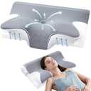 Effective Pain Relief Cervical Neck Pillow for Sleeping, Memory Foam Pillows for Neck Support, Odorless Contour Side Pillow, Ergonomic Bed Pillow for Back Stomach Sleeper (Grey and White, Queen)