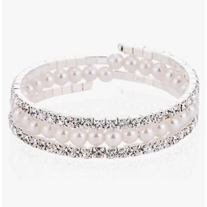Xerling Dainty Crystal Multi Row Bracelets Faux Pearl Bracelets for Women Rhinestones Hand Chain Jewelry Wrist Bangle Bracelets Elastic Silver Bracelets (Type A)