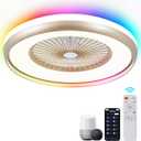 24" Bladeless Ceiling Fan with RGB Light Remote, Smart LED Ceiling Fans with Voice/App Control, Modern Low Profile Dimmable Light Ceiling Fan for Bedroom Living Room