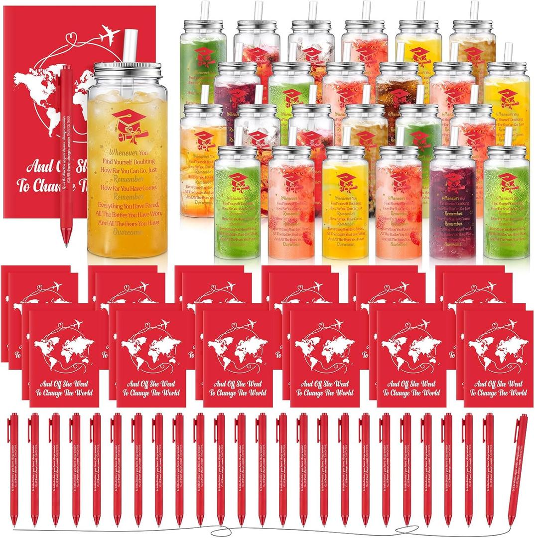AmazingSpark 72 Pcs Class of 2026 Graduation Gift Set 13.5 oz Graduation Plastic Cups Bulk with Lids Straws Inspirational Notebooks Motivational Pens Gift for Congrats Grad Party Favors Supplies