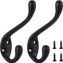 Coat Hooks 5 Pack - Heavy Duty Wall Mounted Two Prongs Matte Black Double Hooks for Hanging Clothes/Towels - Sturdiness Design with Better Mounting System