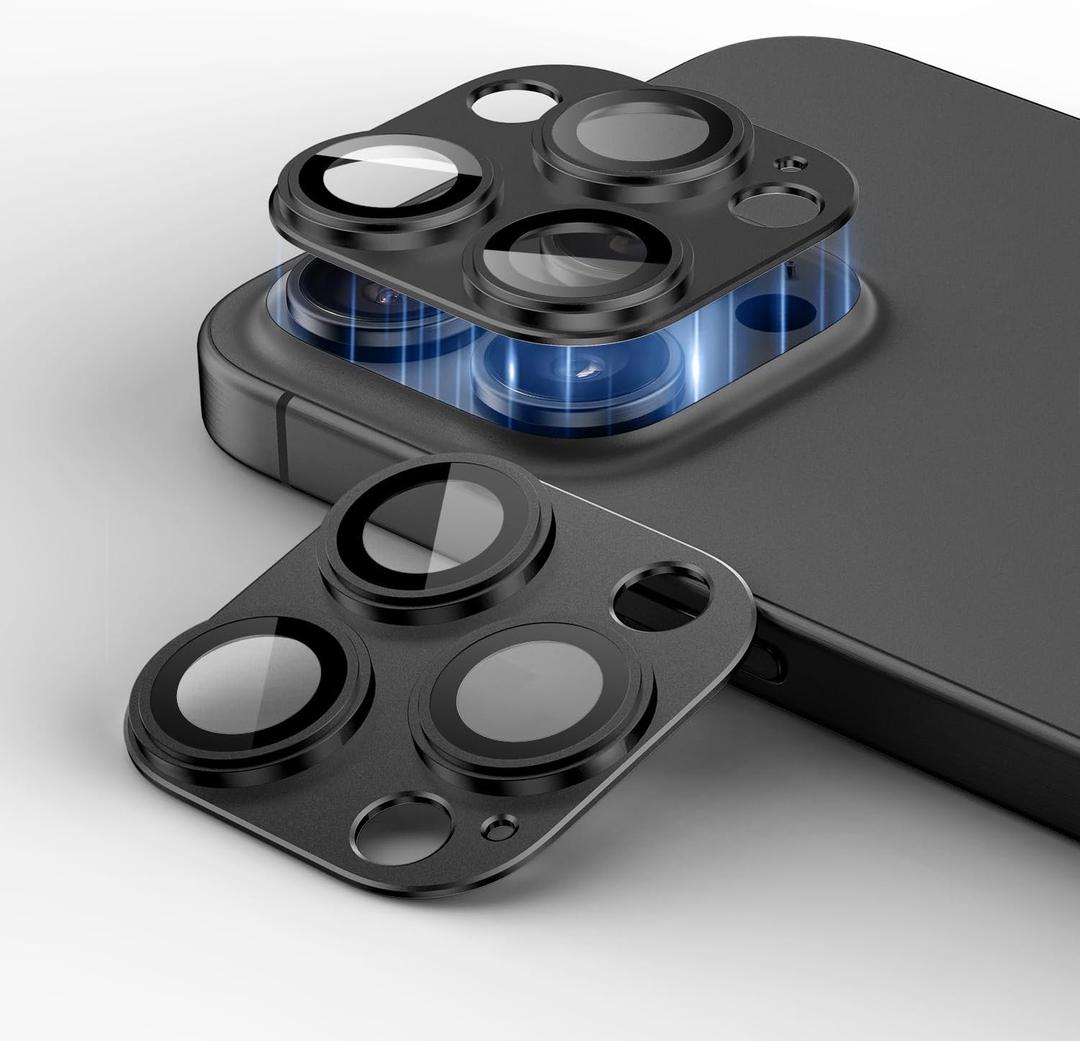 2 Packs Camera Lens Protector for iPhone 13 Pro Max/iPhone 13 Pro 9H Tempered Glass Camera Cover Lens Aluminum Alloy Metal matte Case, Scratch Resistant Case Friendly (Black, 13 Pro Max/Pro)