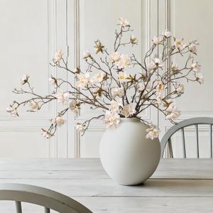 HyeFlora 3PCS Artificial Magnolia Flowers Stems for Spring Decoration, Faux Champagne Magnolia Branches with Buds, 34.5" Long Stems Floral Arrangement for Vase Pot Table Centerpiece Indoor Decor