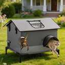 Extra Large Outdoor Cat House, Weatherproof Insulated Indoor Outside Multi-Cat House with Escape Door & Elevated Base, Waterproof Shelter for Feral Stray Barn Cats