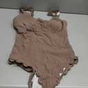 Charmo Womens Scalloped Ribbed One Piece Swimsuits Retro Square Neck Modest Bathing Suits (Medium, Khaki)
