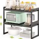 DOLALIKE Expandable kitchen Countertop Organizer, Stackable Cabinet Shelf Organizers, Space Saving Spice Rack Pantry Storage for Bathroom Office Organization (Black, 2 Pack)