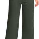 Women's Wide Leg Capri Pants with Pockets Tummy Control High Waist Yoga Dress Crop Pants for Women(Dark Green, L)