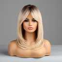 Long Blonde Wig with Bangs, Middle Part, Natural Looking Heat Resistant Synthetic Wig for Daily Party Use