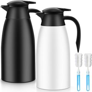 Norme 2 Pcs Thermal Coffee Carafe Insulated Stainless Steel Coffee Carafe for Hot Liquid Vacuum Thermal Pot Creamer Pitcher Dispenser with Brushes Keeping Hot Water Milk(Black, White) (68 oz)