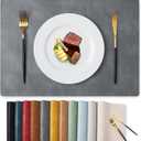 MOSAYT Vinyl Placemats Set of 8-12 X 17 Inch - Faux Leather 100% Waterproof Oil-Proof Wipeable PU Place Mats, Heat Resistant Reversible Table Mats for Kitchen, Dining, Outdoor (Grey) (Gray)