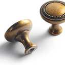 Goo-Ki 4 Pack Antique Brass Cabinet Knobs Solid Zinc Alloy Hardware - Vintage Brass Kitchen Drawer Knobs Single Hole/Screw Bar Drawer Pulls Cabinet Handles