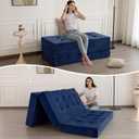 MAXYOYO 6" Folding Sofa Bed for Floor, Tufted Tri-Fold Floor Mattress with Chenille Fabric, Full Size Portable Sofa Couch Guest Mat for Adults, Foldable Topper for Camping, Navy, 53"x75"
