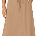 KIFOVEN Womens Casual High Waist A Line Midi Skirt Flared Drawstring Stretchy Skirt (Medium, Pack of 3, Black, Army Green, Khaki)