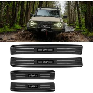 BIBLOZ Stainless Steel Door Sill Protector Compatible with Ford Bronco 2021-2024 2025 2026 Accessories Black Brushed 4 Door Sill Guards Trim(Not for Bronco Sport)