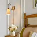 2 Pack Modern Ceramic Gold Plug in Cord Wall Sconce Wall Lighting with Pull Chain Switch, Indoor Wall Lamp Light Fixtures Curve Arm for Living Room Bedroom Bedside Kitchen Home Office