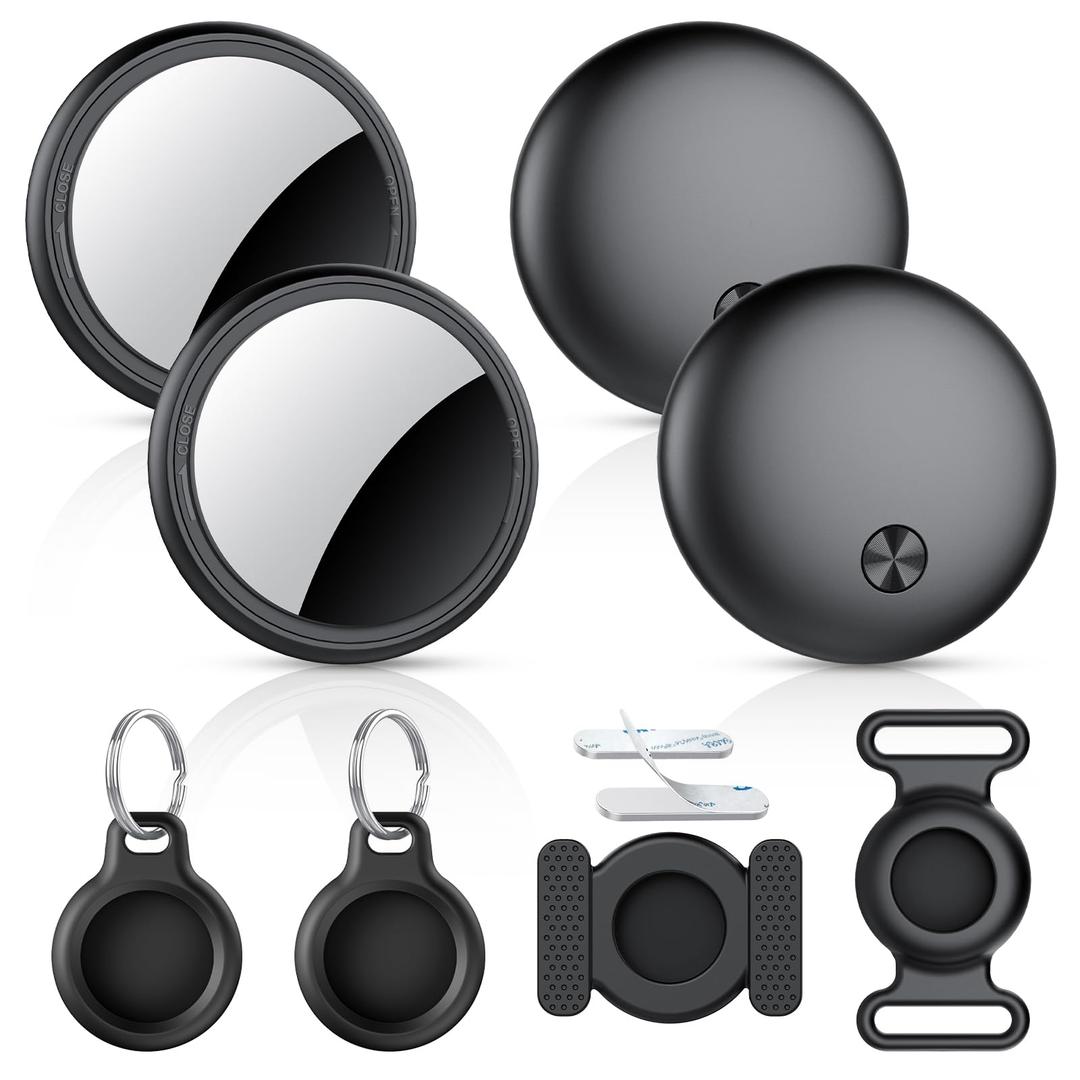Air Tracker Tags-4 Pack, 2025 New [Apple MFi Certified], Bluetooth Tracker Work with Apple Find My (iOS Only), Replaceable Battery Last 2 Years,Item Finder for Luggage/Key/Suitcase,with Diverse Holder