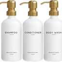 Luxury Shampoo and Conditioner Dispenser Set by Brighter Barns - Shower Soap Dispenser - Shampoo Conditioner Body Wash Dispenser & Pump - White and Gold Bathroom Accessories in Spa, Hotel, Gift (Gold)