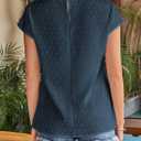 Womens Summer Tops 2025 Boho Tops for Women Color Crew Neck Short Sleeve Casual Blouse (Large, Blue)