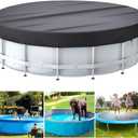 BROSYDA Round Pool Cover for Winter, 24 Ft Winter Pool Cover for Above Ground Pools, Hot Tub Cover, Heavy Duty Pool Cover with Ground Nails, Tension Hook, Drawstring (Black)