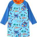 Disney Marvel Stitch Cars Spiderman Mickey Mouse Baby Boy Swimsuit Infant Toddler Bathing Suit UPF 50+ Zipper Long Sleeves (Blue)