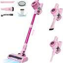 Cordless Stick Vacuum Cleaner, 30KPa Handheld Rechargeable Battery Lightweight Small Pink Vac Electirc Broom, 40Mins Runtime for Home Hard Floor Carpet Pet Hair Cleaning, LED Screen