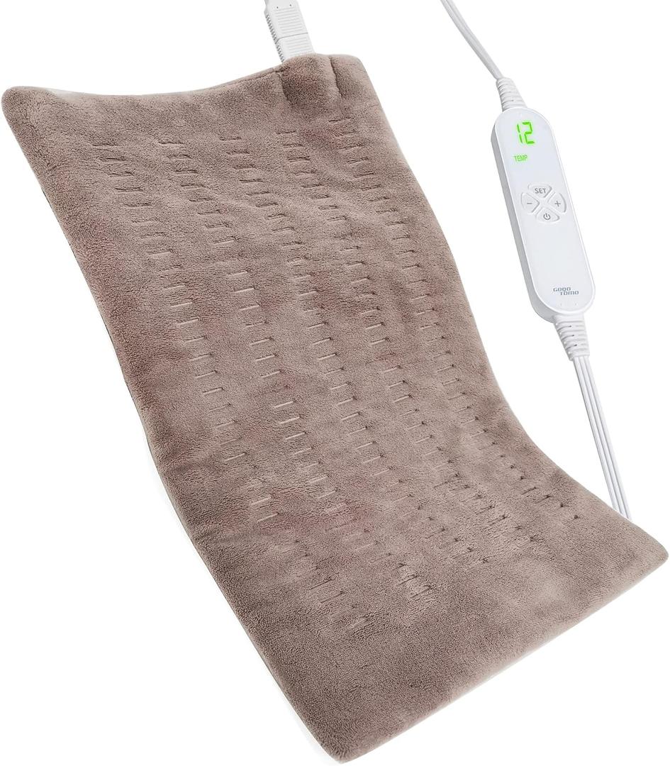 Large Electric Heating Pad for Back/Waist/Abdomen/Shoulder Pain Relief- 12" x 24" Moist and Dry Heat Therapy with Auto-Off and Machine Washable Hot Heated Pad by GOQOTOMO-HP001
