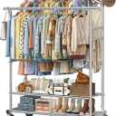 Ekisemio Heavy Duty Clothes Rack, Rolling Clothing Rack for Hanging Clothes Load 650 LBS with 2 Sturdy Shelves, Metal Garment Rack with Wheels for Bedroom, Laundry Room, Retail Store, Silver
