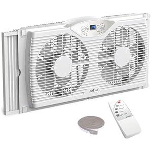 shinic Twin Window Fan with Reversible Airflow, Thermostat Controlled, 3 Speeds & 3 Functions(Exhaust, Intake & Circulate), 23.8" - 37" Expandable Width for Home Kitchen Use