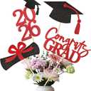 20 PCS Graduation Decorations Class of 2026, Black and Red Double-Sided Centerpieces, Grad Cap Sticks, Table Toppers, Graduation Party Decorations