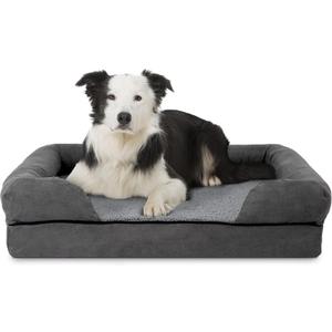 The Dog’s Bed Orthopedic Memory Foam Dog Bed with Bolsters for Large Dogs, High Density Support Mattress, Low Front Entry, Removable Washable Cover, Plush Fabric, Grey Plush, Large (No Logo)