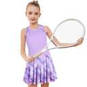 MODAFANS Girls Tennis Golf Dress Sleeveless Athletic Pleated Outfits Sets with Shorts Purple Marbles,6-7years (Purple, S)