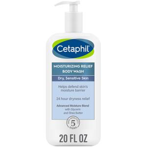 Cetaphil Body Wash, Moisturizing Relief Body Wash for Sensitive Skin, Creamy Rich Formula Gently Cleanses and Gives 24 Hour Relief to Dry Skin, Hypoallergenic, Fragrance Free, 20 oz