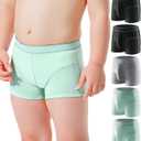 Carer Boys Incontinence Underwear Washable with Front Absorbent 70ML Breathable Cotton Absorbent Underwear for Kids 5 Pack Reusable Waterproof Incontinence Underwear for Boys Age 4-18, Medium (2 Black/Gray/2 Green)