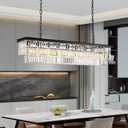 NOXARTE Rectangle Chandeliers for Dining Room, Modern Rectangular Crystal Chandelier Black 8 Lights Pendant Fixture for Kitchen Island Bar Living Room L47 Inch