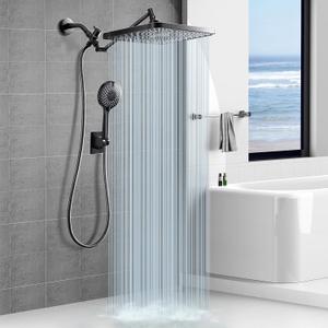 Upgraded 12.2" Rainfall Shower Head with Handheld Spray, Premium High Pressure Rain Shower Head with Handheld Combo, Large Rain Overhead Waterfall Showerheads | Air-in Tech| Anti-Clog Nozzles (Midnight Black)