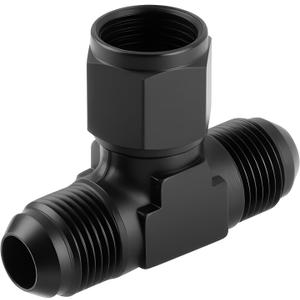 8AN Flare Male Tee Fitting Adapter with AN8 Female Swivel on Side, Black Aluminum Construction for Corrosion Resistance, Universal Fit for Fuel System Transmission Cooler Applications