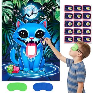 2 x Purple Demon Birthday Decorations, Blue Cat Demon Pin The Letter,Large Poster Stickers Party Supplies