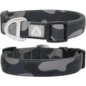 Soft Padded Dog Collar, Neck 9-14, Adjustable Heavy Duty Collar with 3M Reflective Logo for Small Dogs, Camo Dark Gray, S