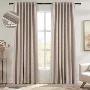 Topfinel 94 Inches Long Taupe Flax Custom Blackout Linen Curtains, Viral Ivory Pinch Pleated Noise Cancelling Curtains with Pin Hooks for Traverse, Burlap Viral Drapes 2 Panels for Living Room
94×"50"