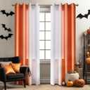 Melodieux Linen Ombre Semi Sheer Curtains 84 Inches Long for Living Room, Orange White Horizontal Gradient Grommet Voile Drapes, 52 x 84 Inch, 2 Panels (52"W x 84"L (Pack of 2), Orange-grommet)