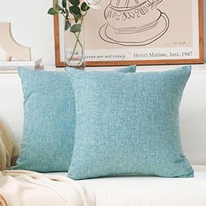 Home Brilliant Pillow Covers 20x20 Light Teal Decorative Throw Pillow Covers Faux Linen Cushion Case for Couch Sofa Bench, 20x20 inch(50cm), Teal