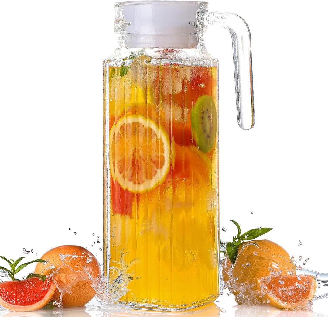 1 Quart Acrylic Water Pitcher, Juice Pitcher with Lid for Fridge, Glass Water Filter Pitcher for Iced Tea, Sangria, Lemonade, Coffee and Cocktails, Zero Water Pitcher Kitchen and Dining