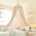 Mengersi Bed Canopy for Girls,Ruffled Canopy Bed Curtains Kids Canopy for Girls Room,Hanging Canopy Princess Play Tent for Reading Nook Play Room Decor (Ivory)