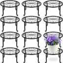 Maitys 12 Pack Metal Plant Stands Outdoor Indoor Heavy Duty Flower Potted Holder Anti-Rust Plant Pot Shelf Round Flower Display Rack for Porch Garden(Black)
