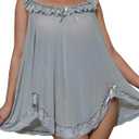 Sexy Bows Split Side Ruffle Lace Mesh Sheer Babydoll Lingerie Dress Nightgown Set with Thong 2 Piece (Light Grey, XL)