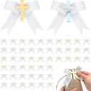 Zeyune 50 Pcs Personalized Ribbon 3.94" Baptism Favor Bows Christening Baby Shower Cross Ribbon for Crafts Gift Bags Wrapping Wedding Baby Shower Party Decorations Self Adhesive